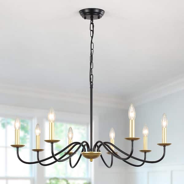 LWYTJO Aretzy 8-Light Black/Gold Dimmable Classic Candle Rustic Farmhouse Chandelier for Kitchen Island with no bulb included