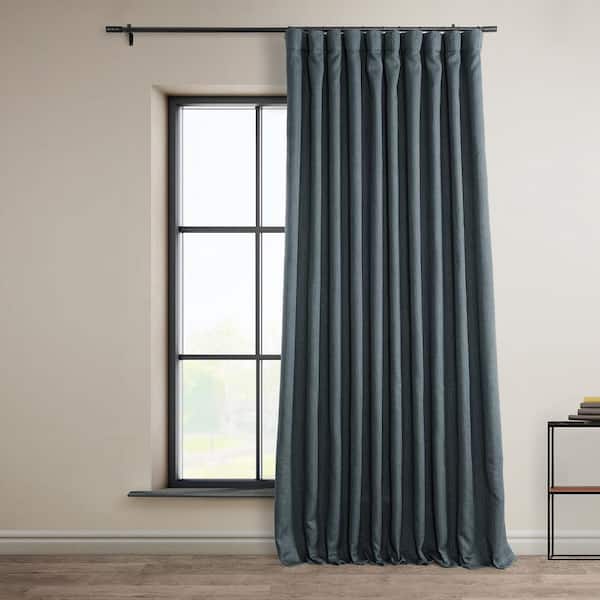 Exclusive Fabrics & Furnishings Reverie Blue Faux Linen Extra Wide Room Darkening Curtain - 100 in. W x 108 in. L (1 Panel)
