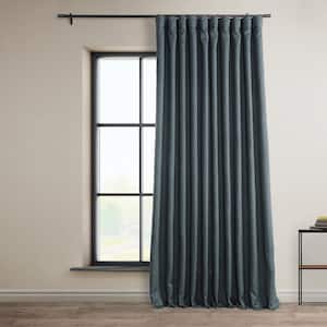 Reverie Blue Faux Linen Extra Wide Room Darkening Curtain - 100 in. W x 84 in. L (1 Panel)