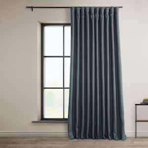 Reverie Blue Faux Linen Extra Wide Room Darkening Curtain - 100 in. W x 96 in. L (1 Panel)