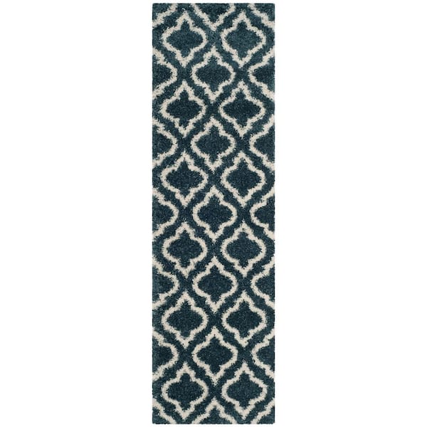 Hudson 2 ft. x 12 ft.Slate Blue/Ivory Geometric Runner Rug