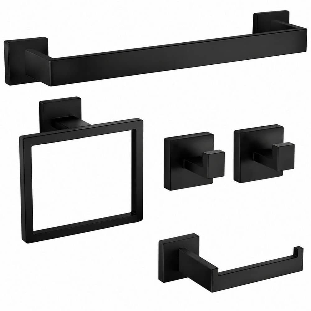 5-Piece Matte Black Bathroom Hardware Set, SUS304 Stainless Steel Towel Bar, Ring, Hooks, and Toilet Paper Holder price history on PriceWatchPro