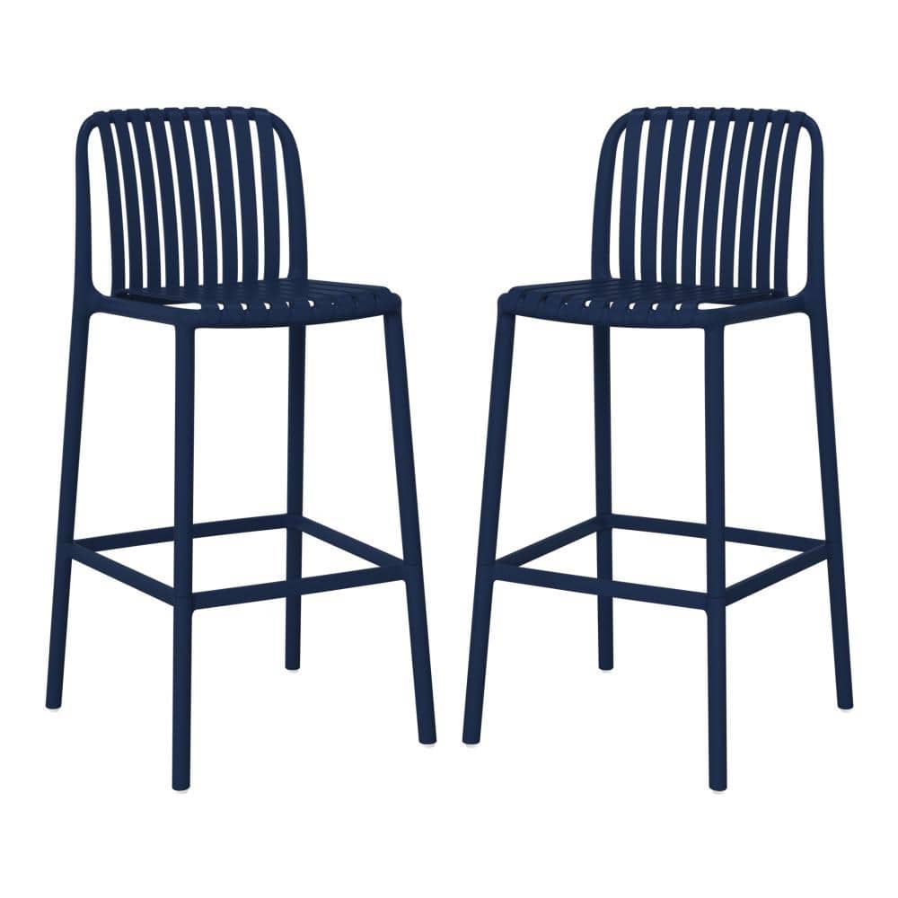 "Frond&Form Modern Slatted Outdoor Patio Poly Plastic Stackable 29.5"" Bar Stool (Set of 2), Navy Blue" price history on PriceWatchPro