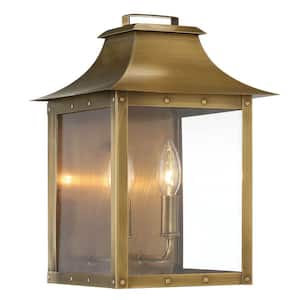 Manchester Collection 2-Light Aged Brass Outdoor Wall Lantern Sconce