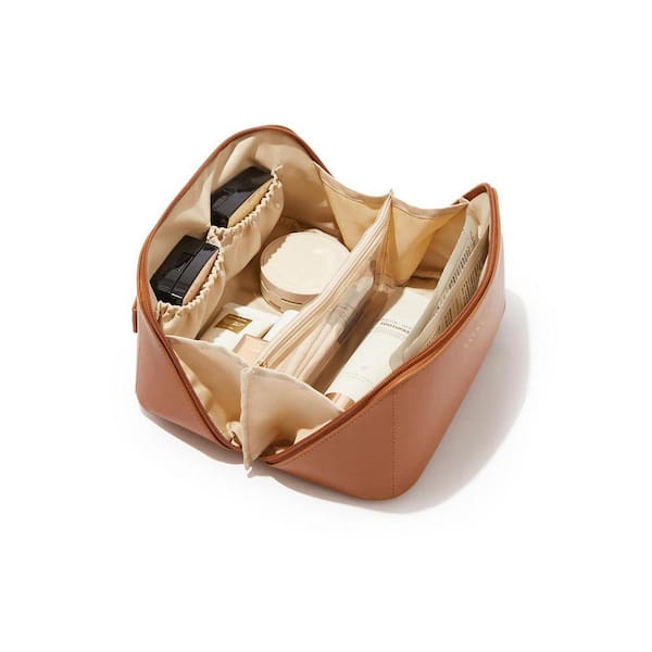 Black Travel Toiletry Bag, Large Capacity Cosmetic Organizer with Inner Pockets, Waterproof PU Leather Toiletry Pouch