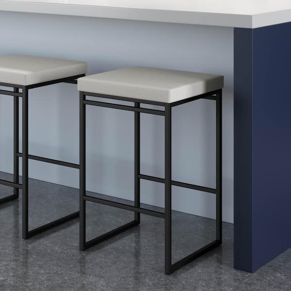 Amisco Easy 26 in. Light Grey Polyester / Black Metal Counter Stool