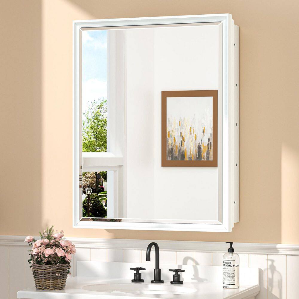 20 in. W x 26 in. H Rectangular Aluminum White Framed Recessed/Surface Mount Medicine Cabinet with Mirror price history on PriceWatchPro