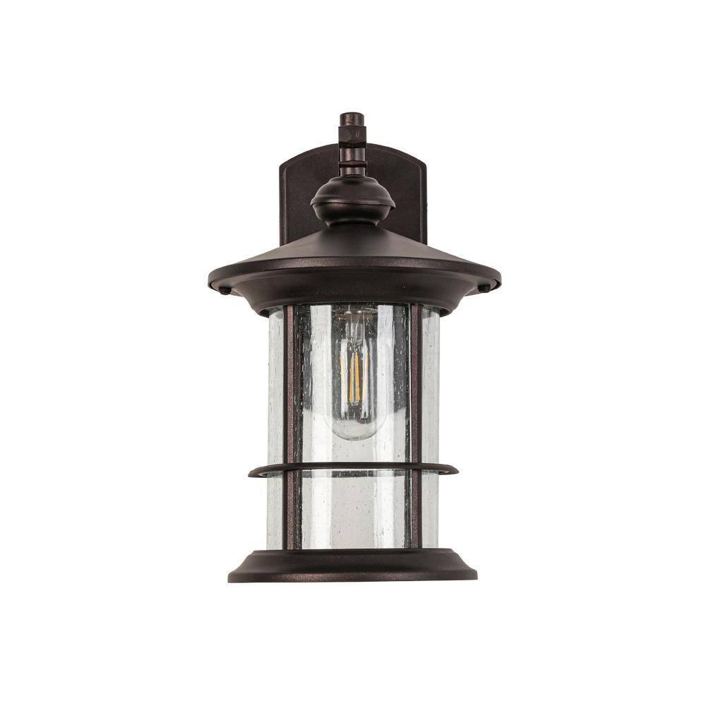 1-Light Black Brown Clear Seedy Glass not Motion Outdoor HardWired Wall Lan