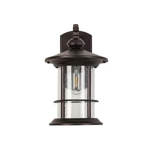 1-Light Dark brown clear seedy glas not Motion Outdoor HardWired Wall Lantern Sconce