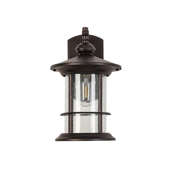 1-Light Black Brown Clear Seedy Glass not Motion Outdoor HardWired Wall Lantern Sconce with No Bulbs Included