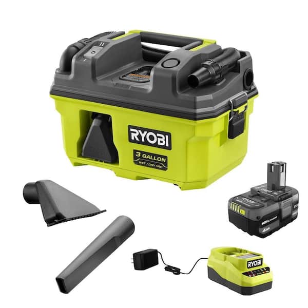 RYOBI ONE+ 18V LINK Cordless 3 Gal. Wet/Dry Vacuum Kit w/ 4.0Ah Battery, Charger, & 1-1/4 in. Crevice Tool and Utility Nozzle