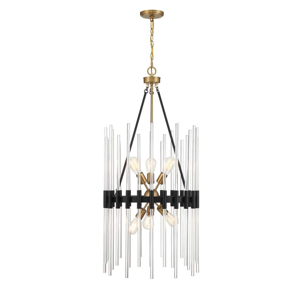 Santiago 6-Light Matte Black and Brass Crystal Pendant