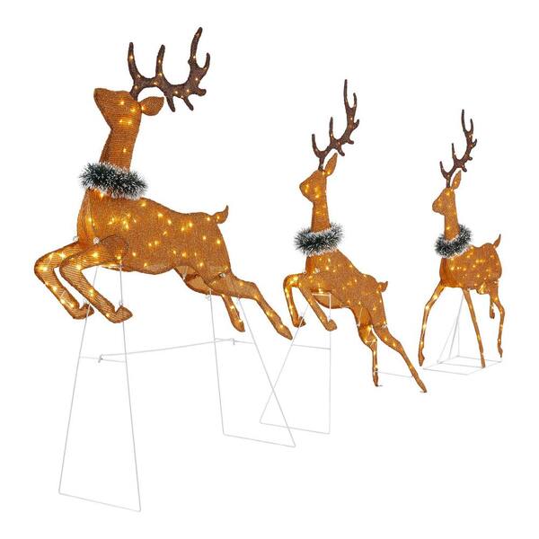 Home Accents Holiday 58 in Warm White LED 2D Set Of 3 Deer Holiday ...