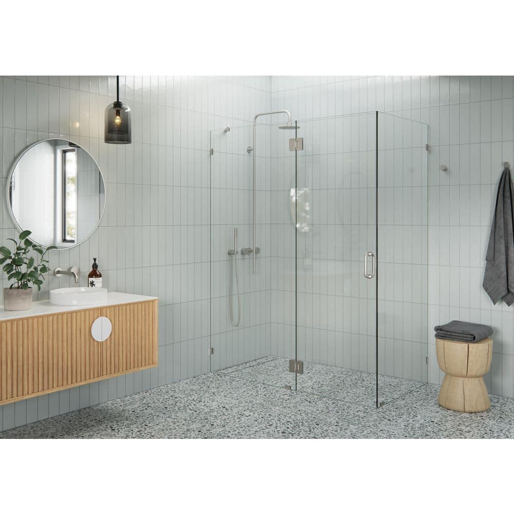 59 in. W x 32 in. D x 78 in. H Pivot Frameless Corner Shower Enclosure in Brushed Nickel Finish with Clear Glass price history on PriceWatchPro