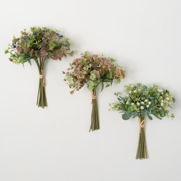 SULLIVANS 11" Artificial Multicolor Flowering Bush - Set of 3