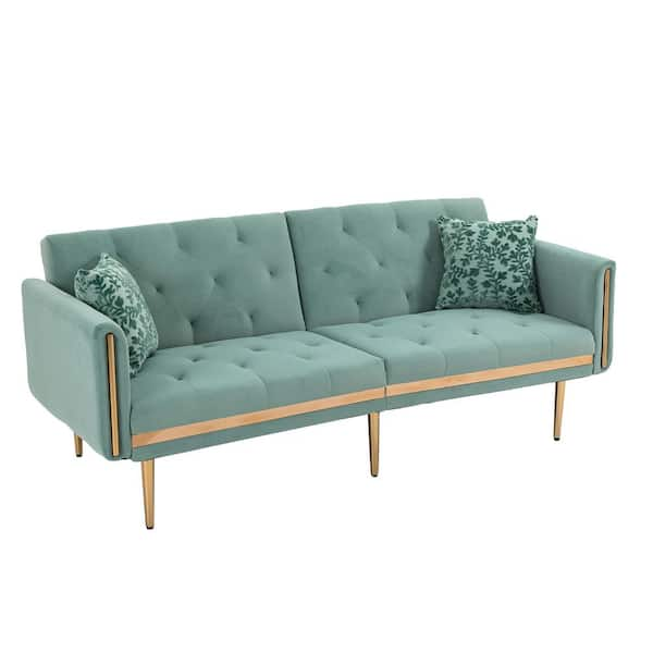 GOSALMON 57 in. W Green Velvet Full Size Sofa Bed with Pull-Out