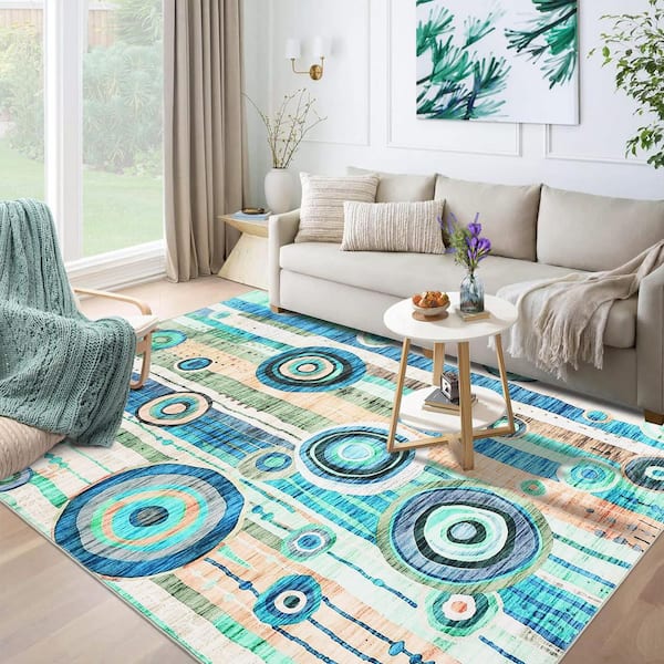 Modern Blue 8 ft. x 10 ft. Abstract Printed Rug Living Room Decorative Rug Washable Rug Anti-fouling Non-Slip Area Rug