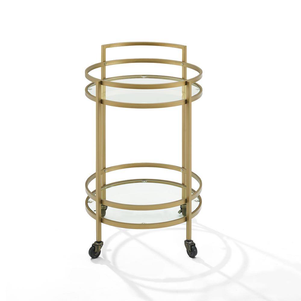 Bailey Modern Round Gold Bar Cart with Tempered Glass Shelves