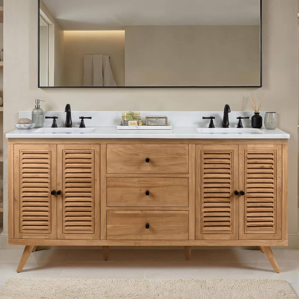 Harper 73 in. Double Sink Natural Teak Bath Vanity with Everest White Quartz Top price history on PriceWatchPro