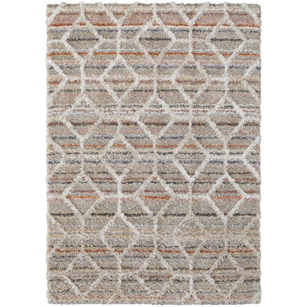 2 X 8 Tan, Ivory Geometric Area Rug