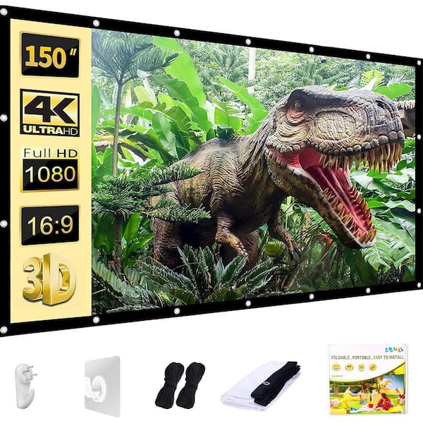 150 in. Projection Screen Indoor/Outdoor 16:9 Foldable Anti-Crease - Supports Double Sided in White