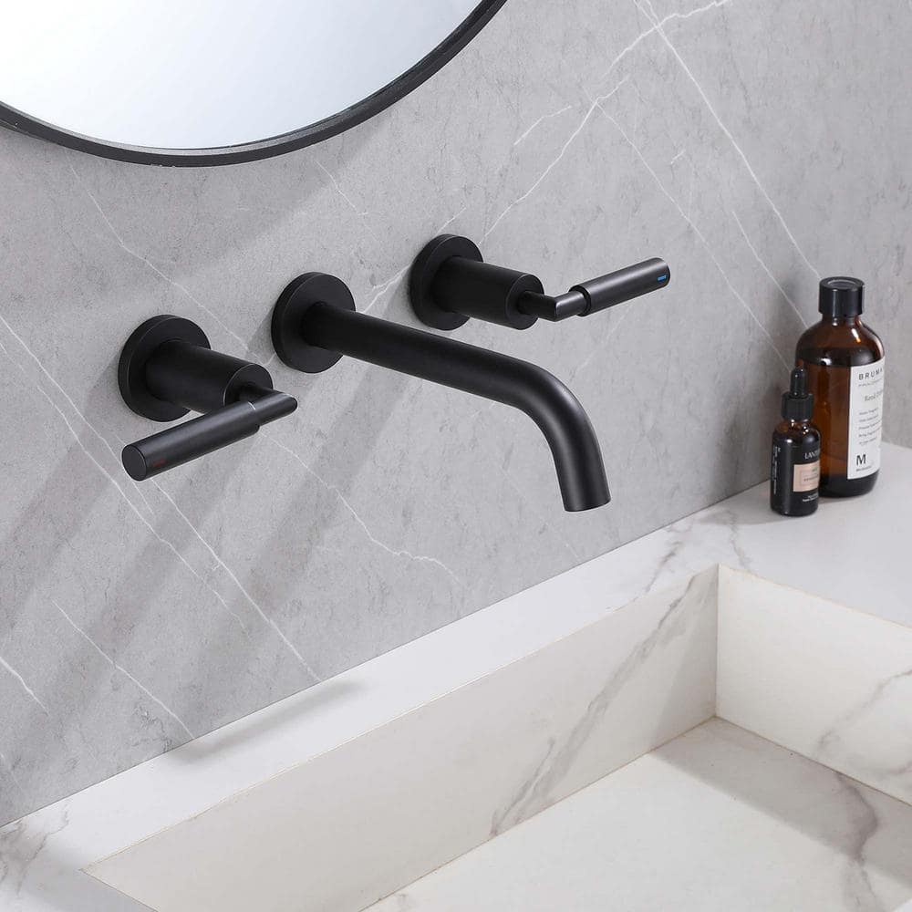 Matte Black Wall-Mounted Solid Brass Bathroom Faucet