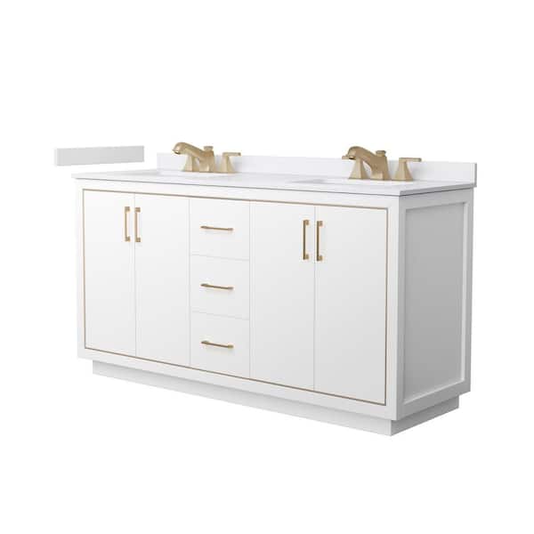 Icon 66 in. Double Freestanding White Bath Vanity with White Cultured Marble Top Assembled