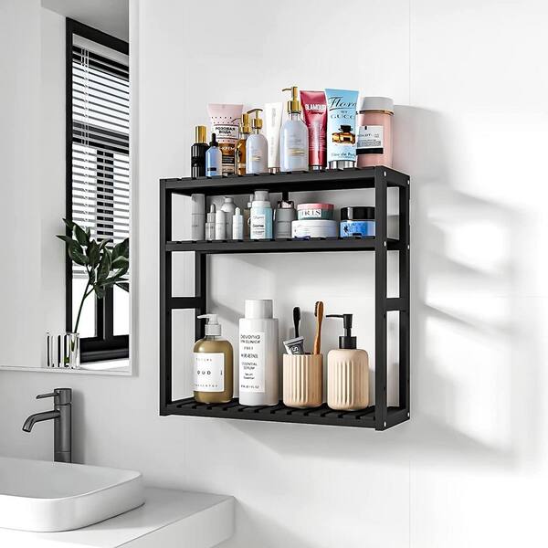 Dyiom 16 in. W 16 in. H x 5.9 in. D Bamboo Square Bathroom Organizer Shelves Adjustable 3-Tiers Floating Shelf in Golden
