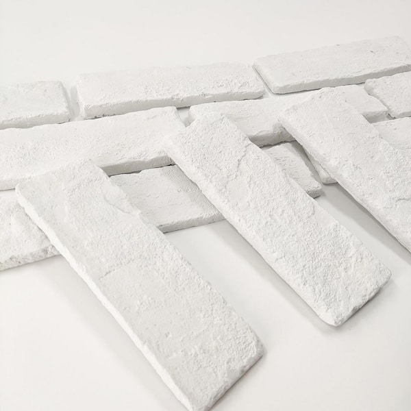 7.9 in. x 2.4 in. x 0.5 in. White Gypsum Thin Brick Veneers for Kitchen Tailboards, Fireplaces, Living Rooms (20-Pack)