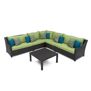 Deco 6-Piece Wicker Outdoor Sectional Set with Sunbrella Ginkgo Green Cushions