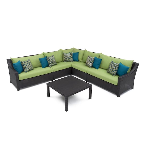 RST BRANDS Deco 6-Piece Wicker Outdoor Sectional Set with Sunbrella Ginkgo Green Cushions