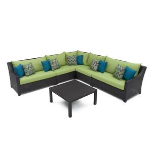 Deco 6-Piece Wicker Patio Sectional Seating Set with Ginkgo Green Cushions