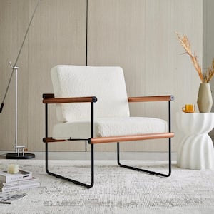 White Modern Relax Single Arms Chair, Boucle Accent Chair for Living Reception Room