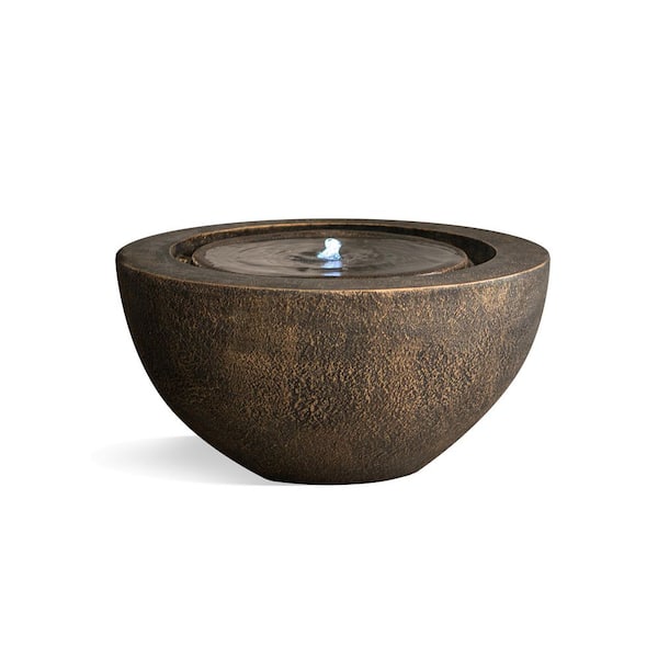 Xbrand 19.8 in. W Round Polyresin Indoor/Outdoor Sphere Water Fountain w/LED Light, Garden Water Fountain, Bronze