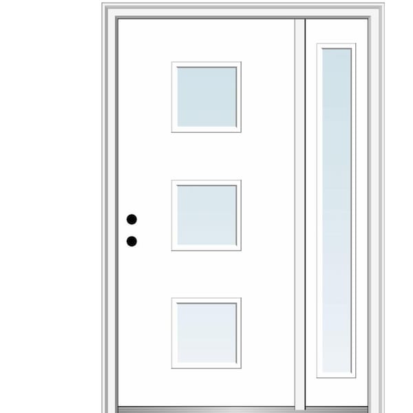 MMI DOOR Aveline 48 in. x 80 in. Right-Hand Inswing 3-Lite Clear Low-E Primed Fiberglass Prehung Front Door on 4-9/16 in. Frame