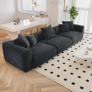 141.7 in. Square Arm Corduroy Velvet 4 Pieces Modular Free Combination Sectional Sofa with Ottoman in. Black