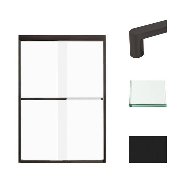 Transolid Frederick 47 in. W x 70 in. H Sliding Semi-Frameless Shower Door in Matte Black with Frosted Glass