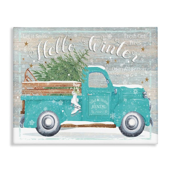 Stupell Industries Rustic Hello Winter Truck byKaren Tye Bentley 1-Piece Unframed Graphic Print Travel Poster Art Print 20 in. x 16 in.