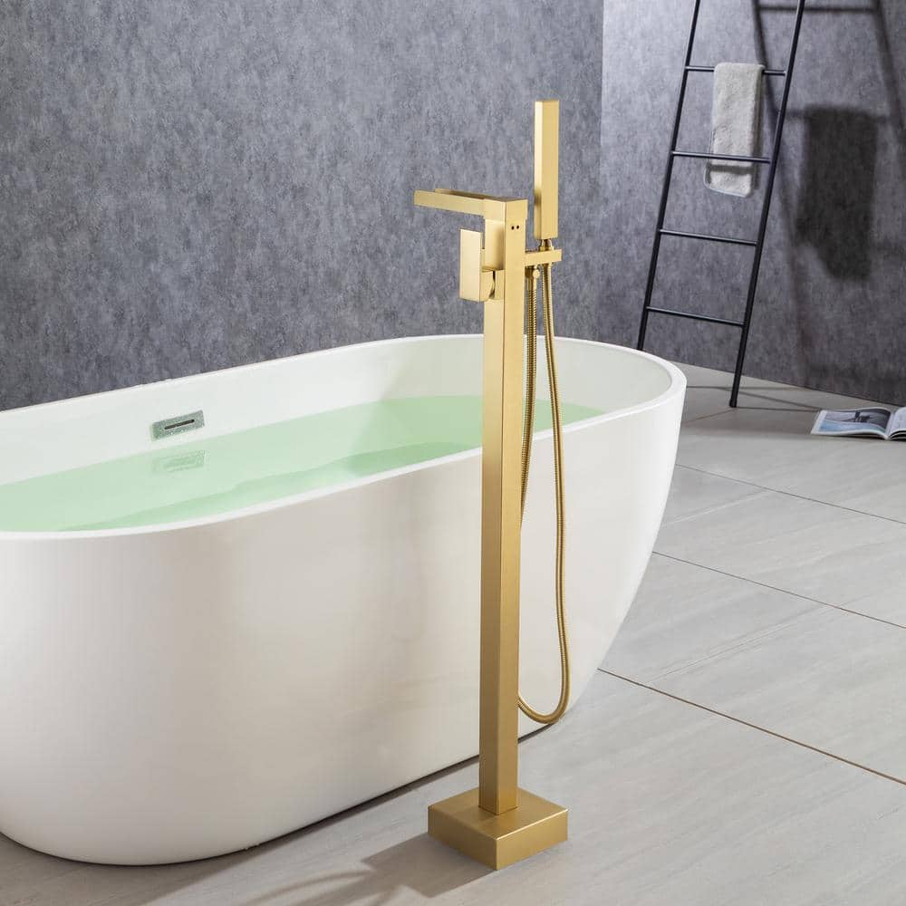 Brushed Gold Freestanding Tub Faucet with Hand Shower