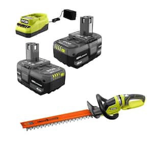 ONE+ 18V Lithium-Ion 4.0 Ah Compact Battery (2-Pack) and Charger Kit with Free Cordless 22 in. Battery Hedge Trimmer