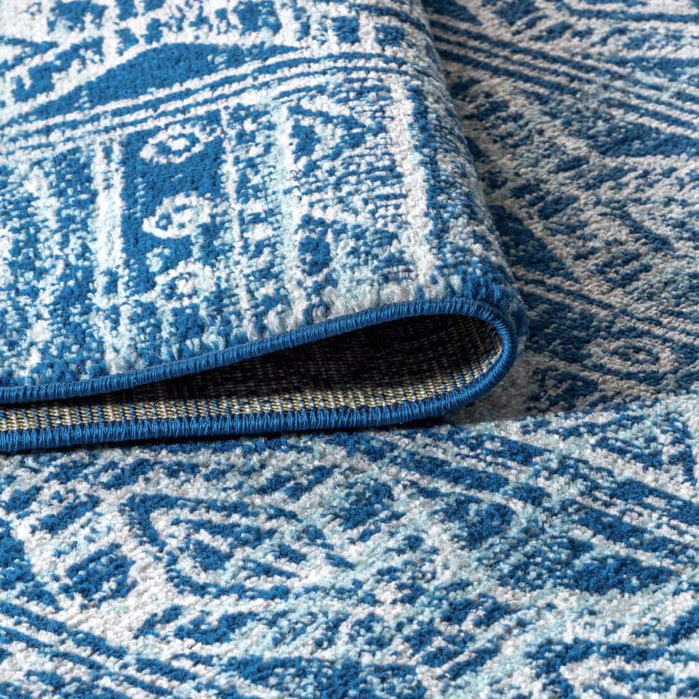 Blue and Gray Synthetic 8' x 10' Moroccan Pattern Area Rug