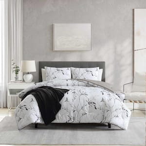 Ink Wash Vine 3-Piece Black/Grey Microfiber Twin Comforter Set