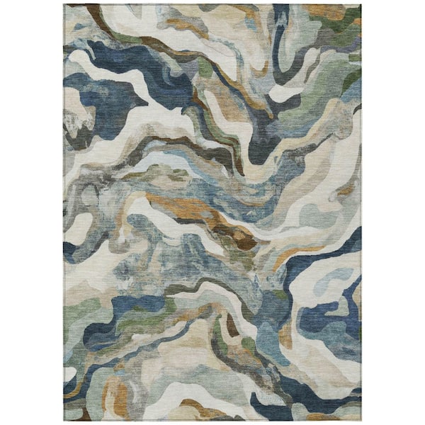 Chantille Machine Washable Indoor/Outdoor Abstract ACN2162 Denim 2 ft. 6 in. x 3 ft. 10 in. Area Rug