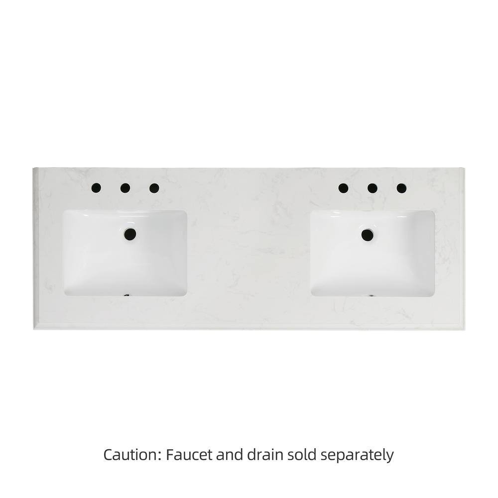 60'' White Double Freestanding Bathroom Vanity with Marble Top