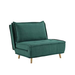 COZY Green Fabric Convertible Futon Frame Chair with Wood Legs
