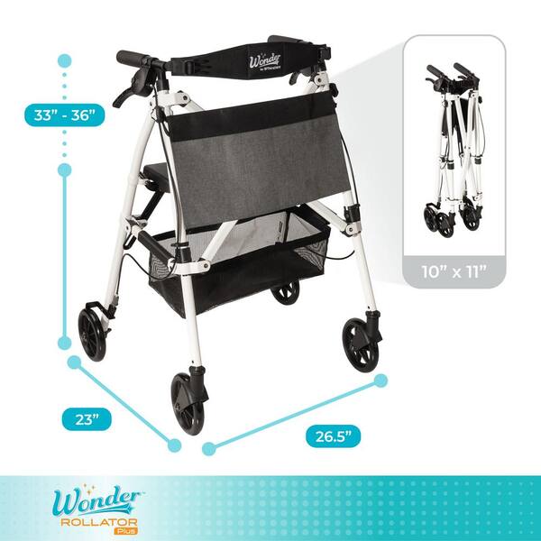 Stander Wonder Rollator Plus, 4-Wheel Lightweight Folding