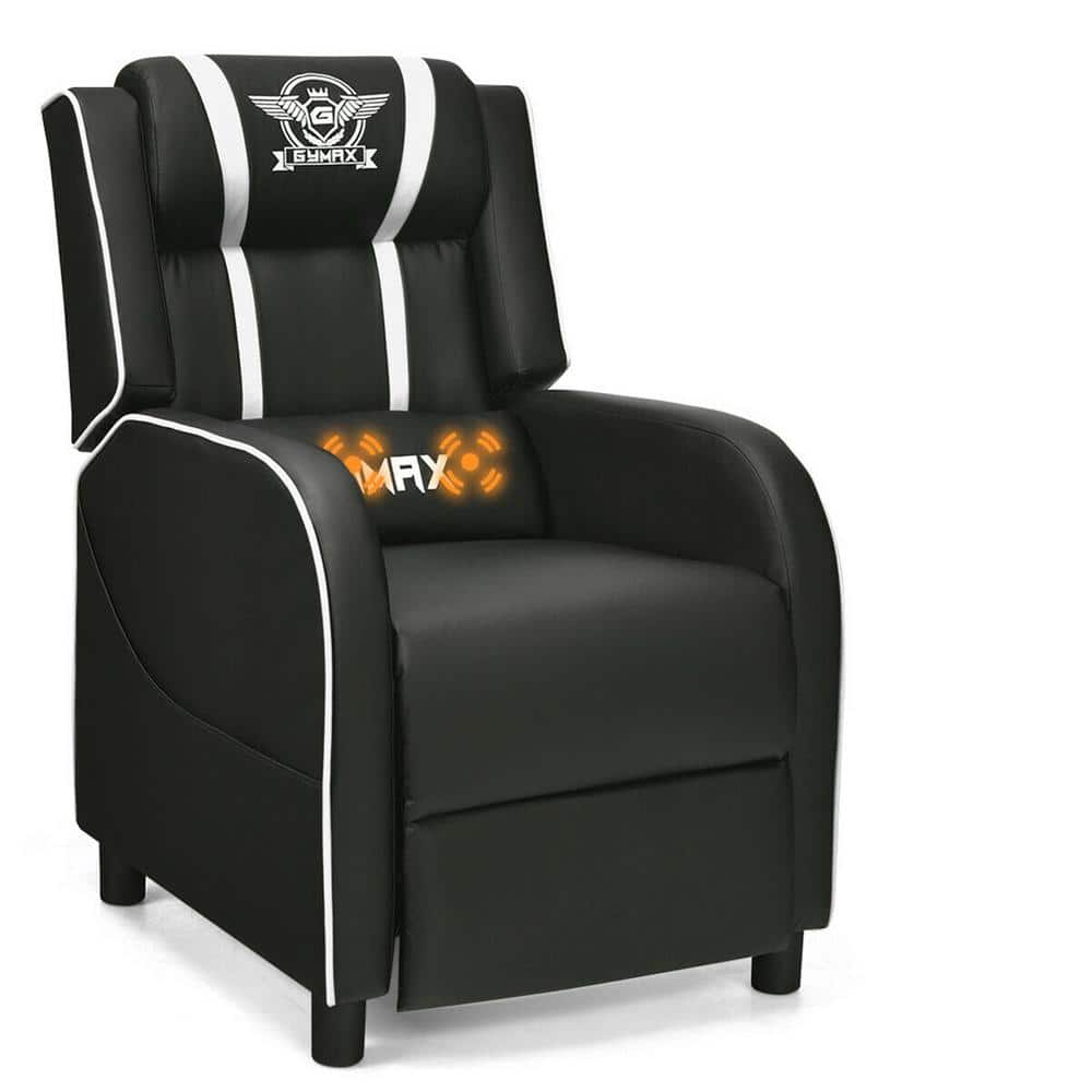 Gymax 25 In W White Massage Gaming Recliner Chair Racing Single Lounge Sofa Home Theater Seat