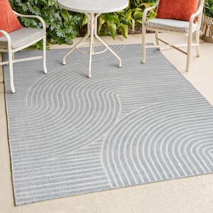 Hallie High-Low Minimalist Curve Geometric Light Blue/Cream 5 ft. x 8 ft. Indoor/Outdoor Area Rug