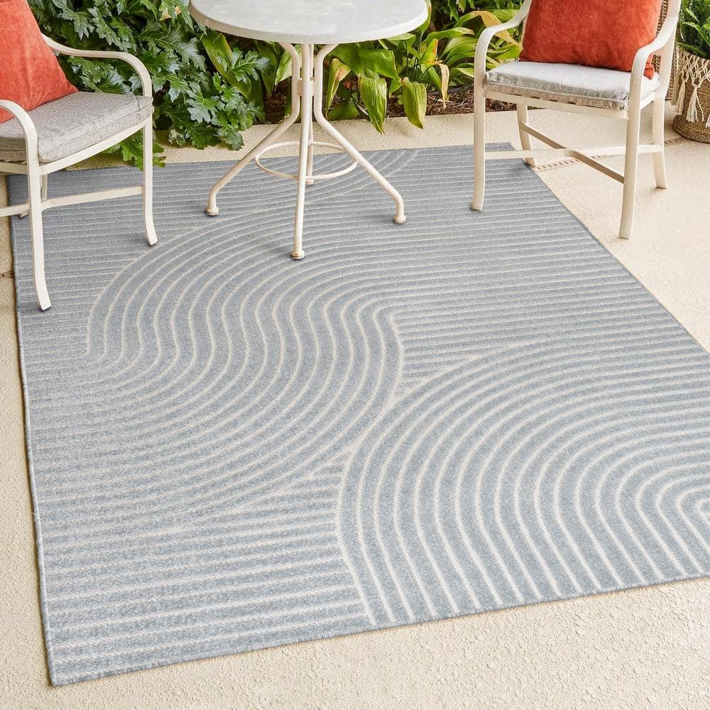 Hallie High-Low Geometric Light Blue and Cream 8' x 10' Synthetic Rug