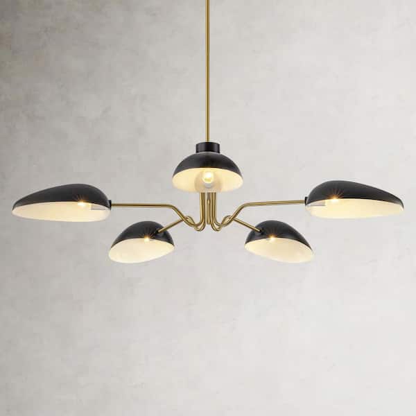 Clendon 5-Light Mid-Century Modern Gold and Black Linear Sputnik Large Chandelier